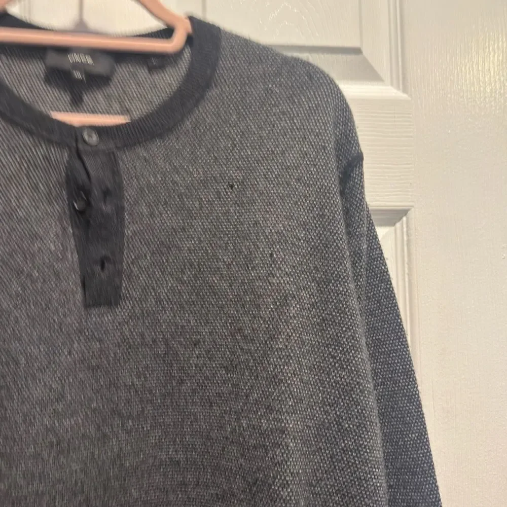 Vince Mens Sweater XXL Gray Heather Wool Cashmere Blend Henley Collar